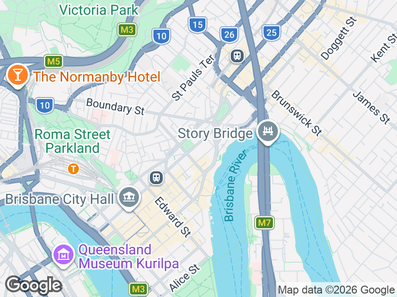 Map showing Momo Chicken and Fortitude Valley