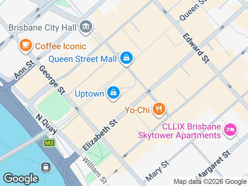 Map showing Momo Chicken and Brisbane City