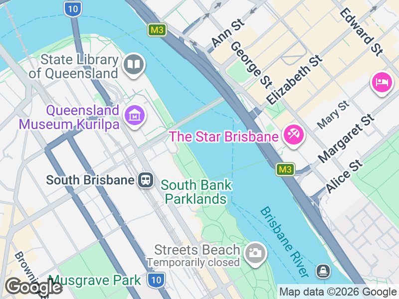 Map showing Momo Chicken and South Brisbane