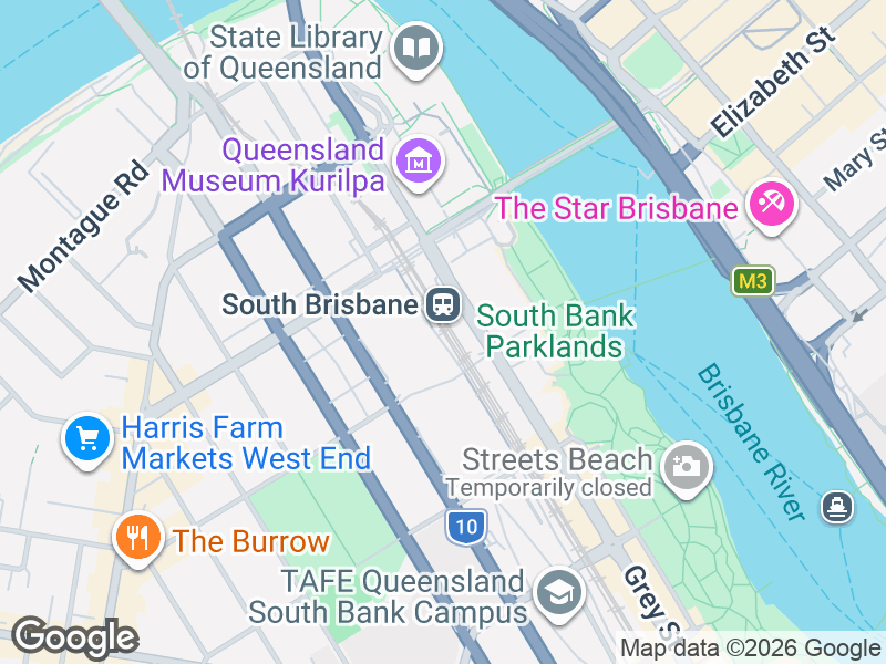 Map showing Momo Chicken and South Bank